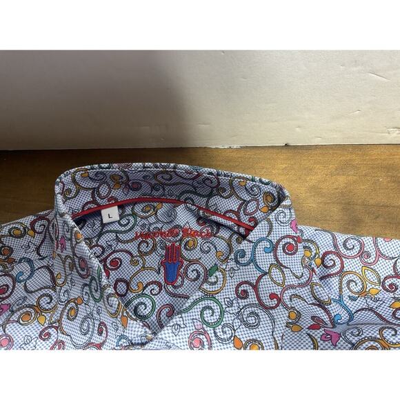 Visconti Black Button LS Men’s Blue Scroll Print Cotton Shirt Large - Picture 5 of 12